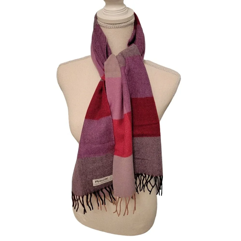 Vintage Plymouth Scarf 100% Superfine‎ Lambswool Striped Scarf West Germany